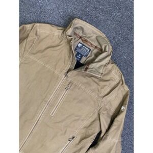 Kuhl Burr Jacket Patina Dye Tan Mens Medium Fleece Lined Canvas Utility Outdoor